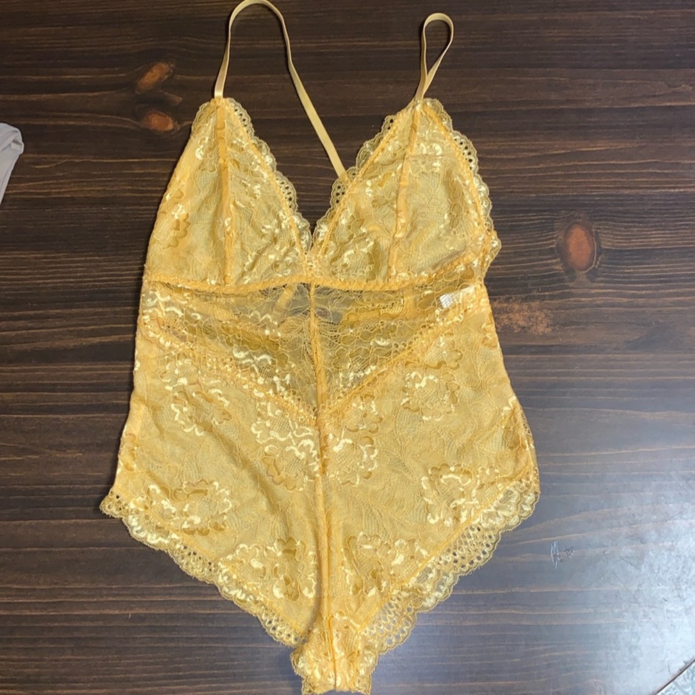 Lace Yellow Body Suit Medium